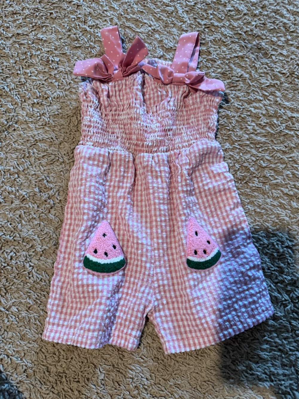 Girls Pink Gingham Watermelon Romper